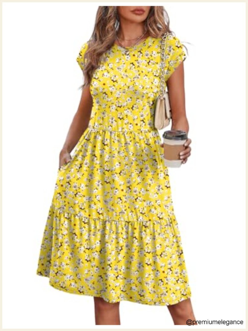 Cap Sleeve Floral Tiered Swing Dress with Pockets